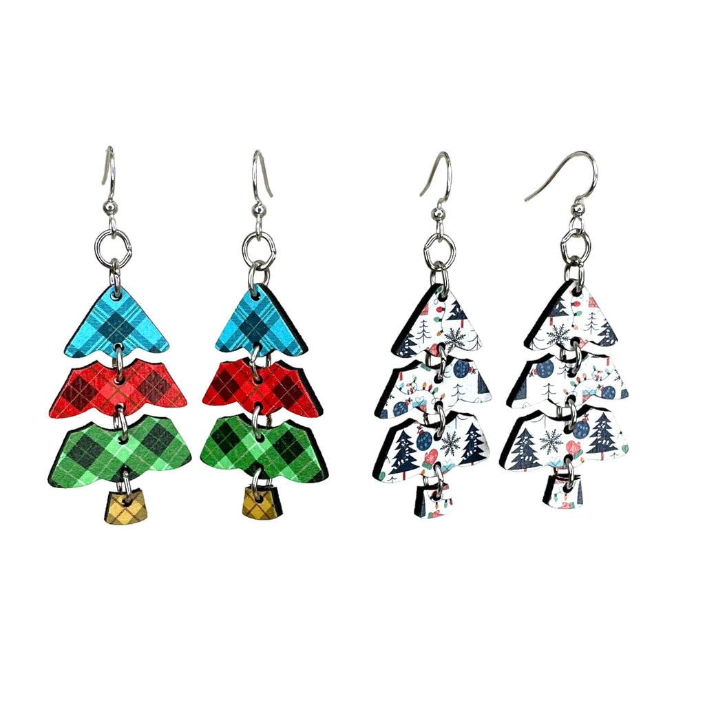 Plaid Christmas Tree Earrings