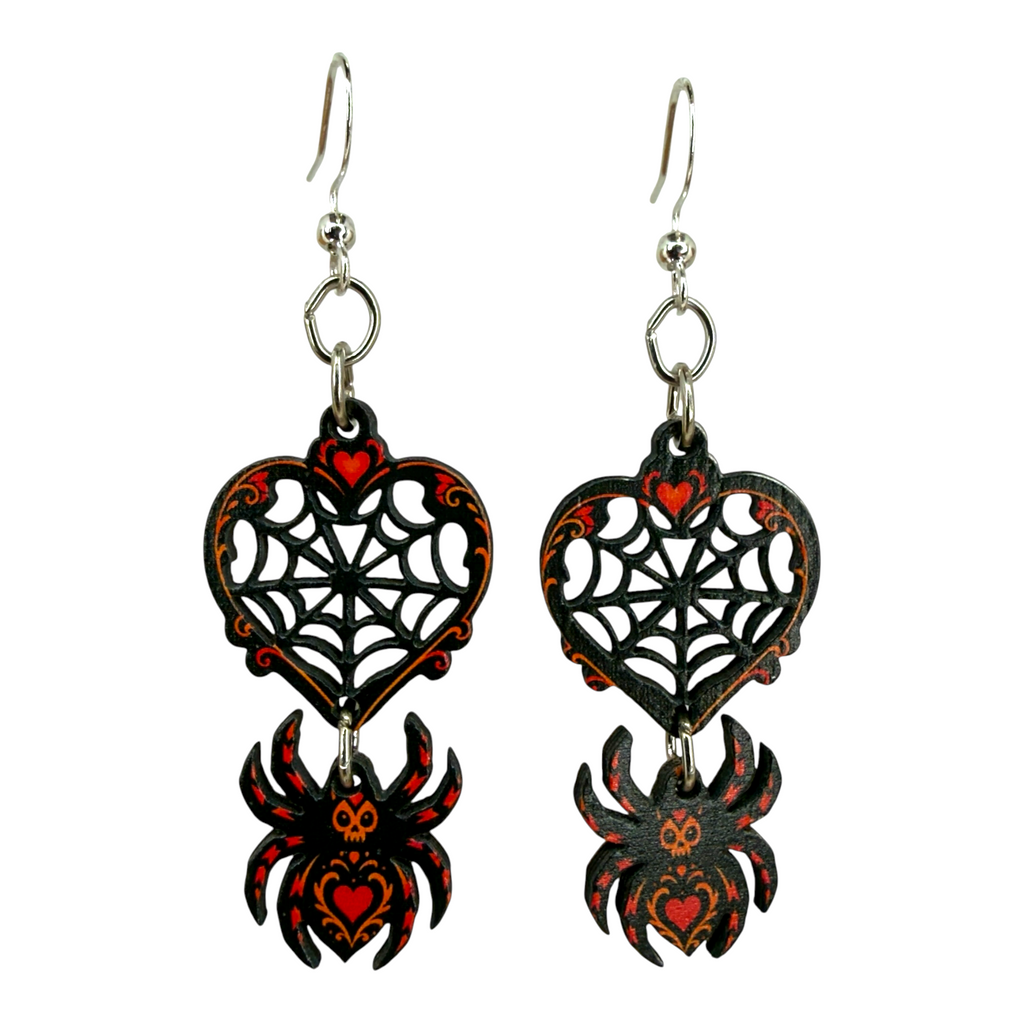 Spider Web Heart Earrings