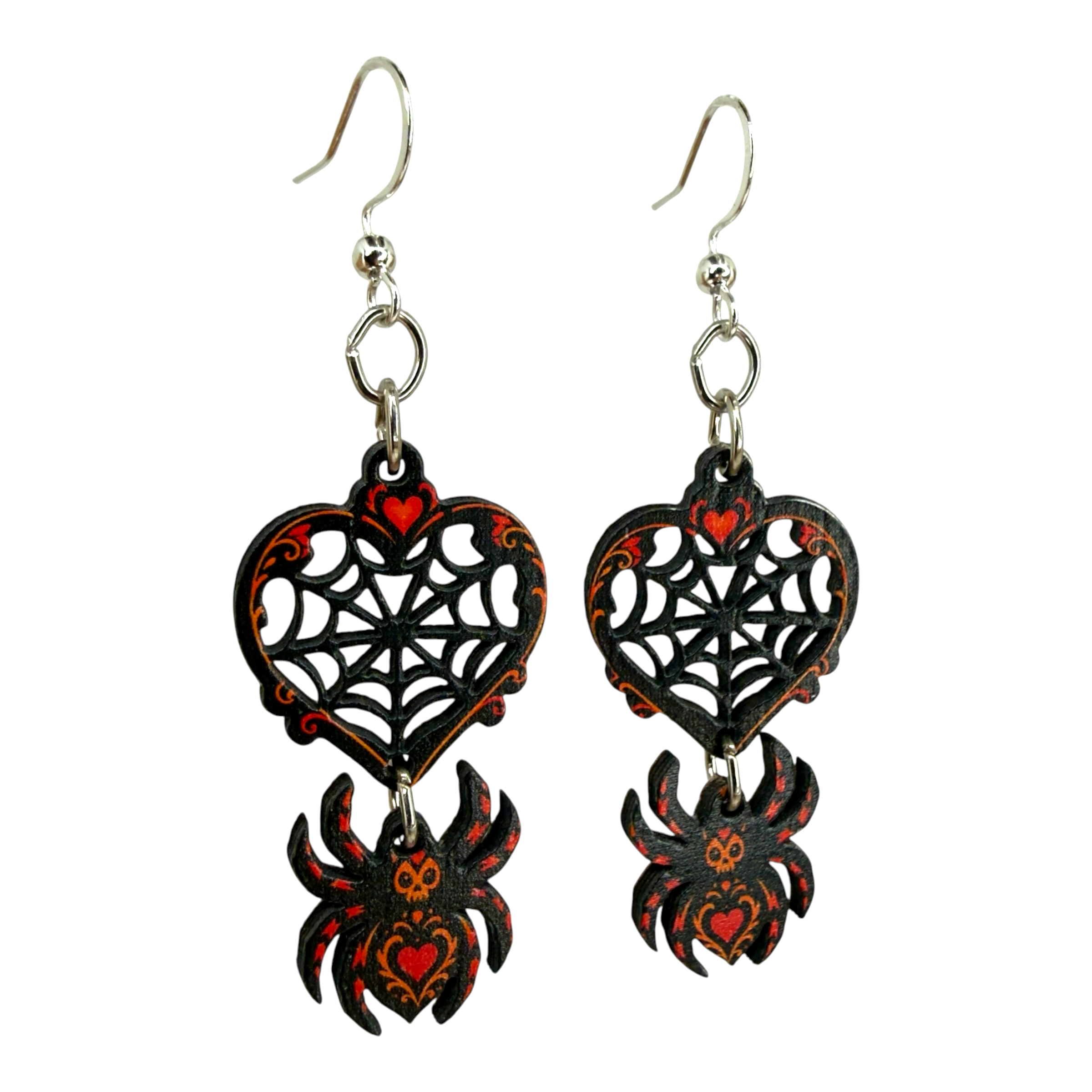 Spider Web Heart Earrings