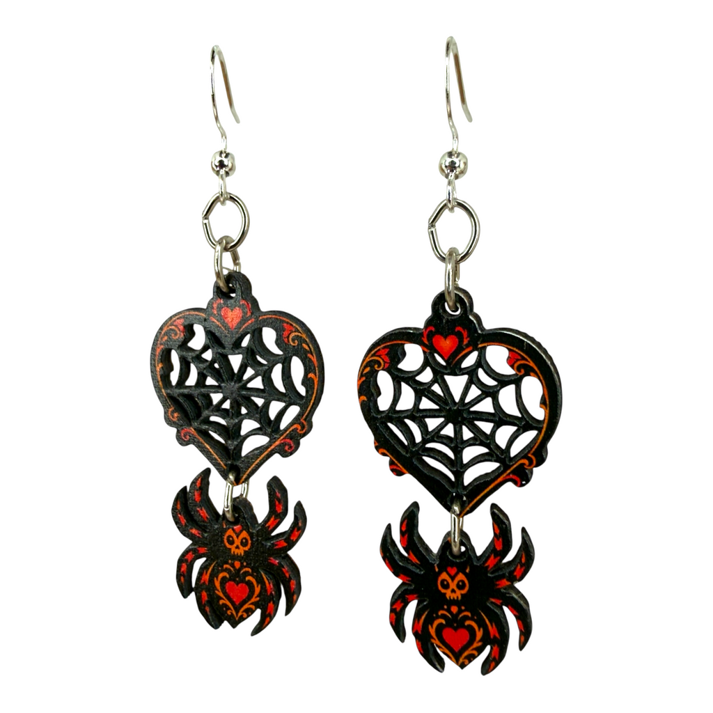 Spider Web Heart Earrings
