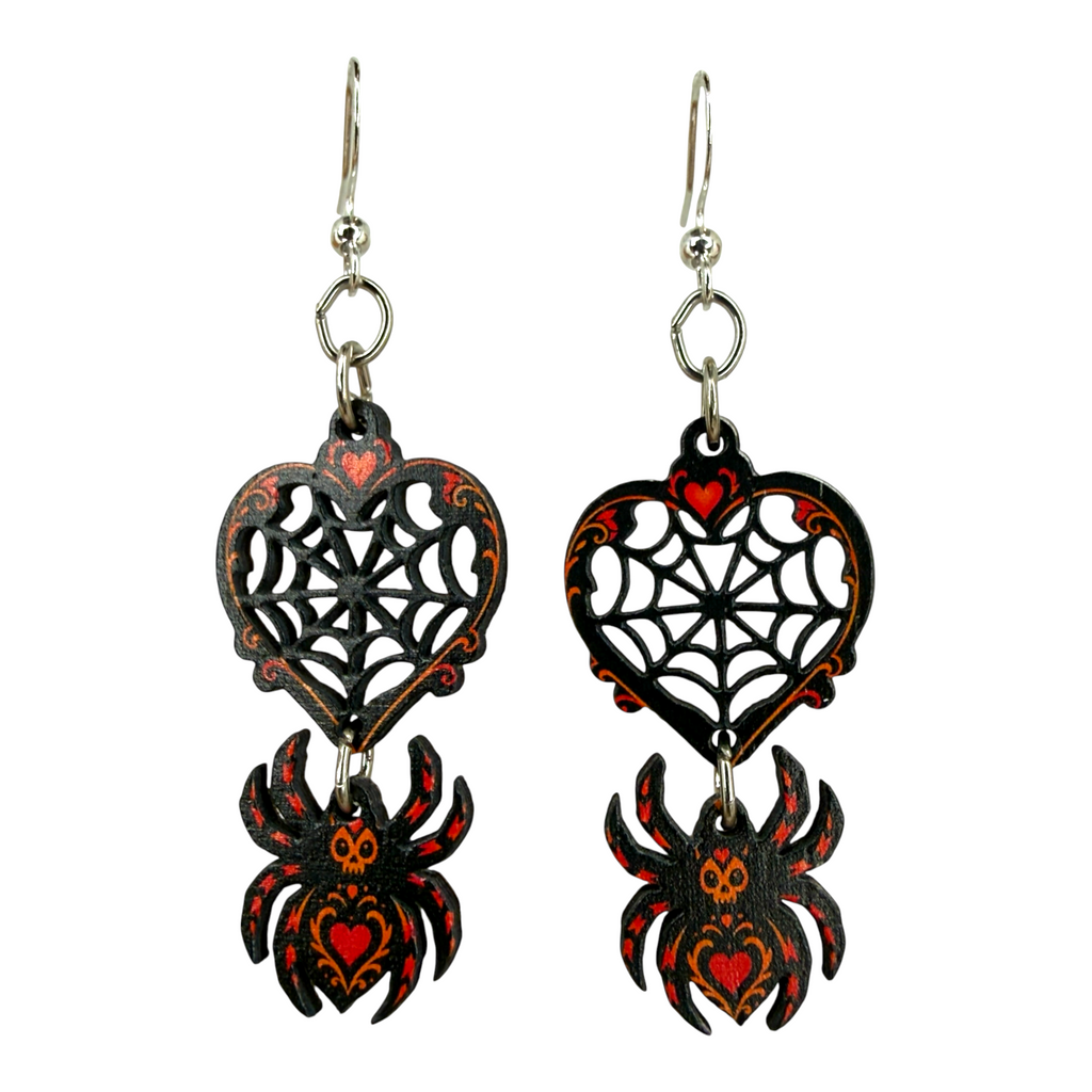 Spider Web Heart Earrings