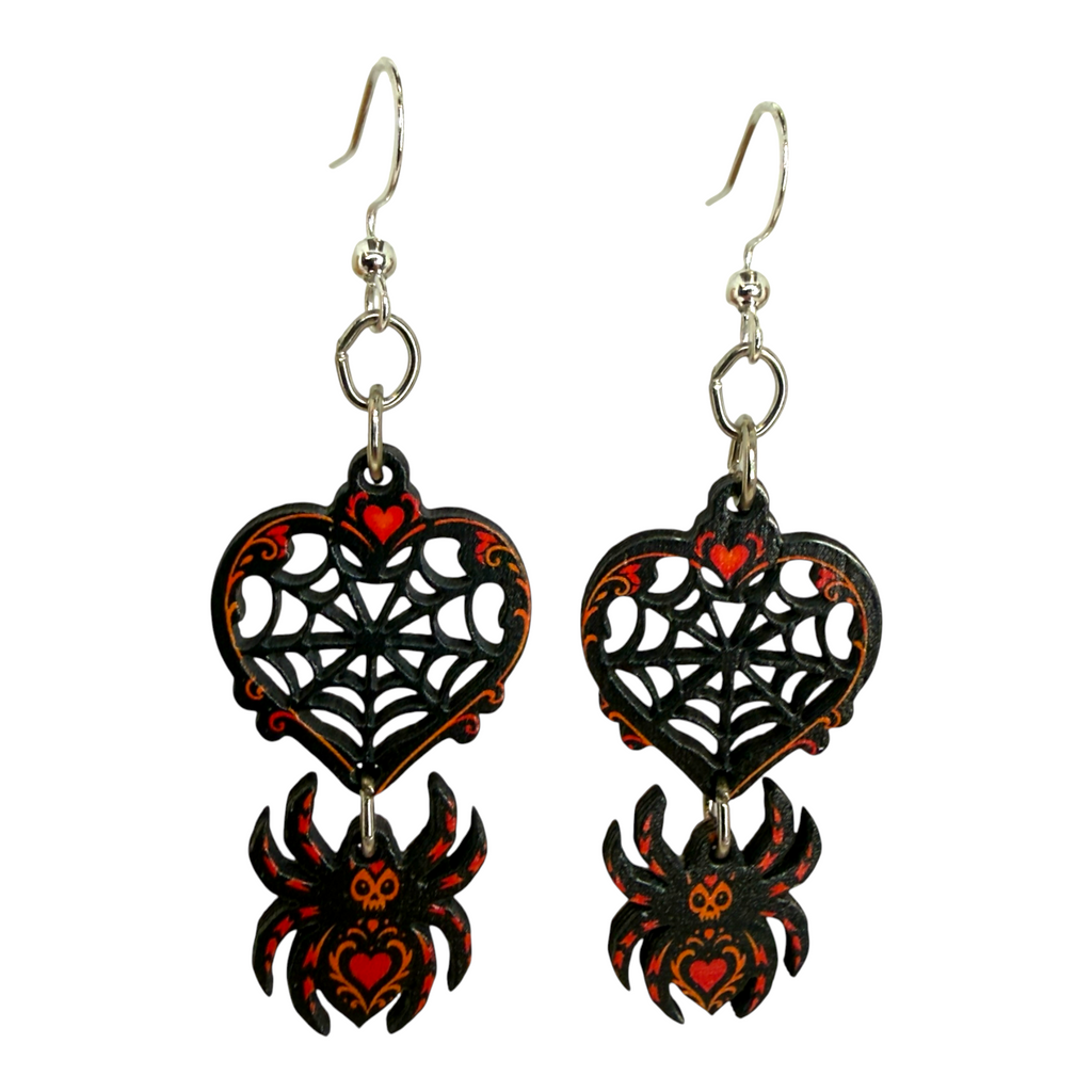 Spider Web Heart Earrings