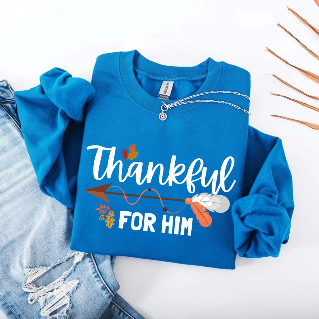 Sweat-shirt "Thankful For Her or Him" pour Thanksgiving