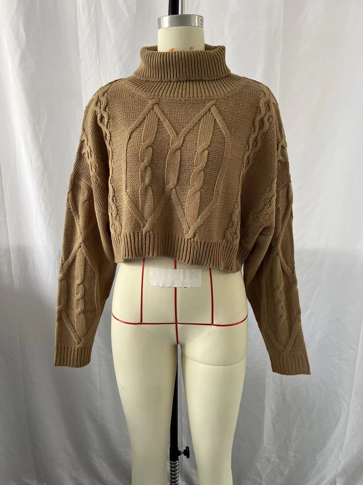 Solid Turtleneck Knit Crop Sweater
