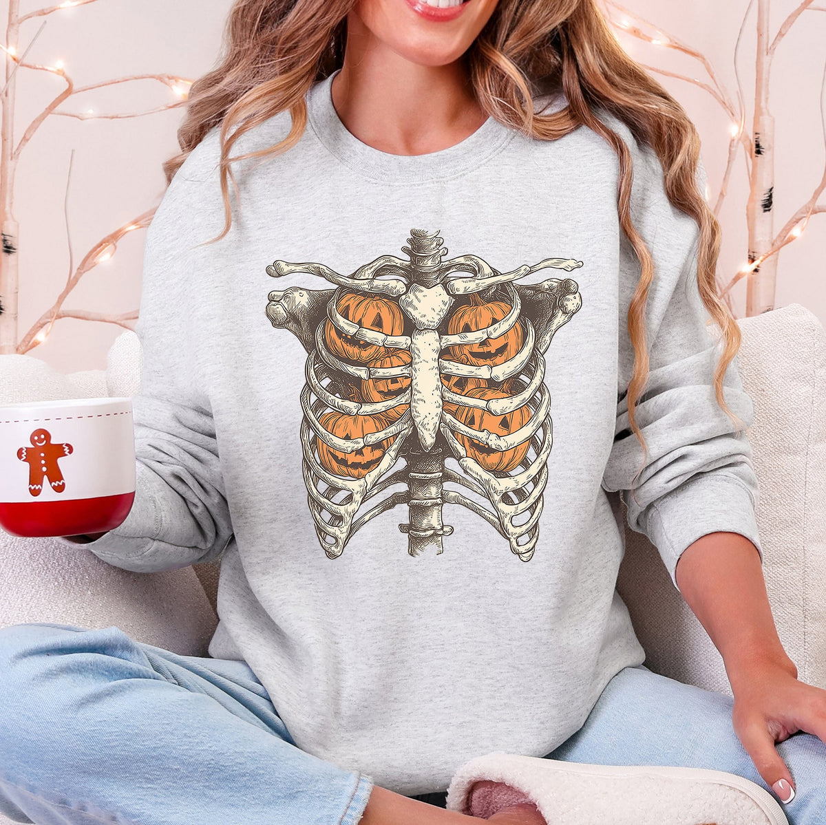 Halloween Skeleton Pumpkin Anatomy Sweatshirt