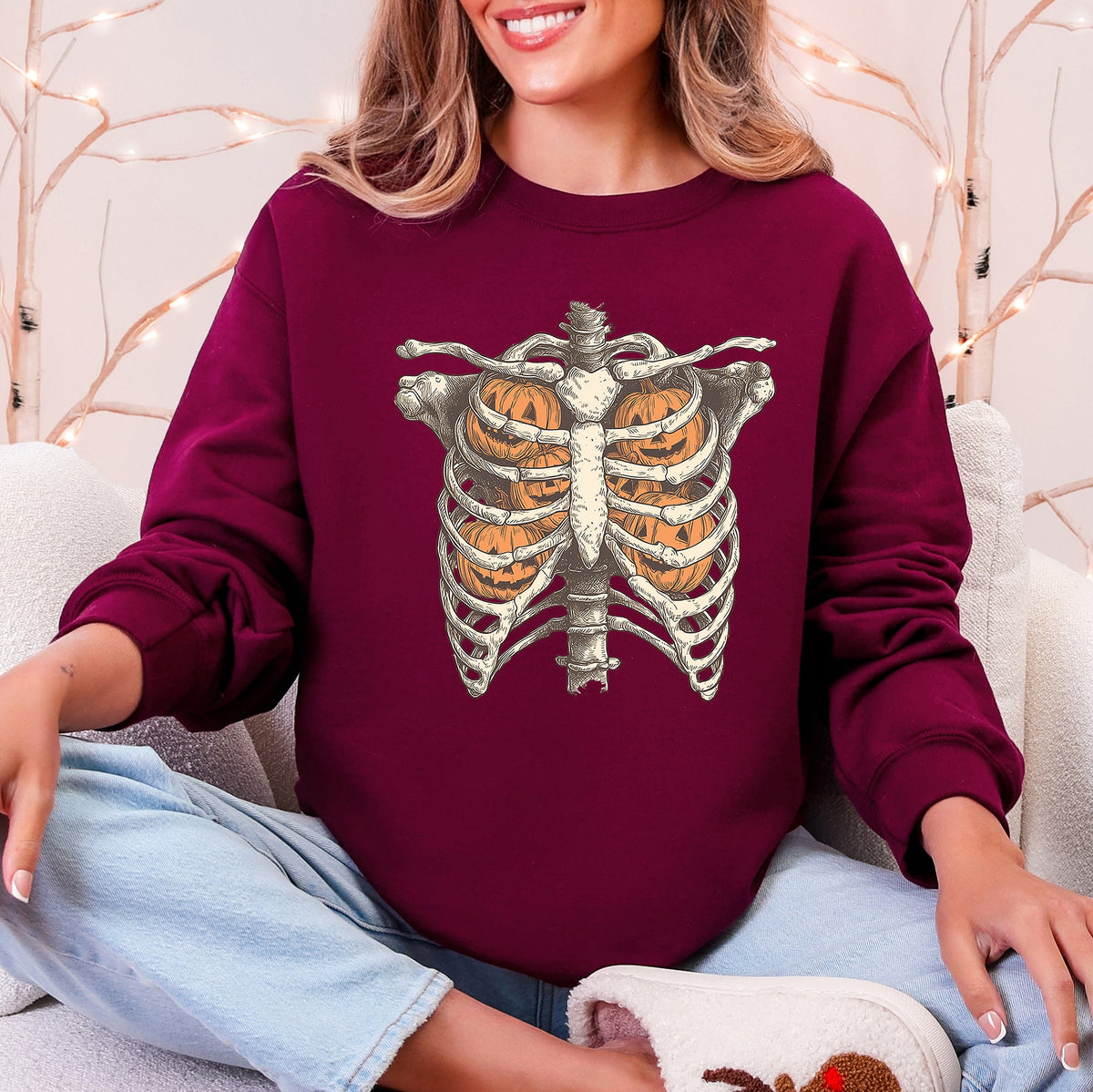 Halloween Skeleton Pumpkin Anatomy Sweatshirt