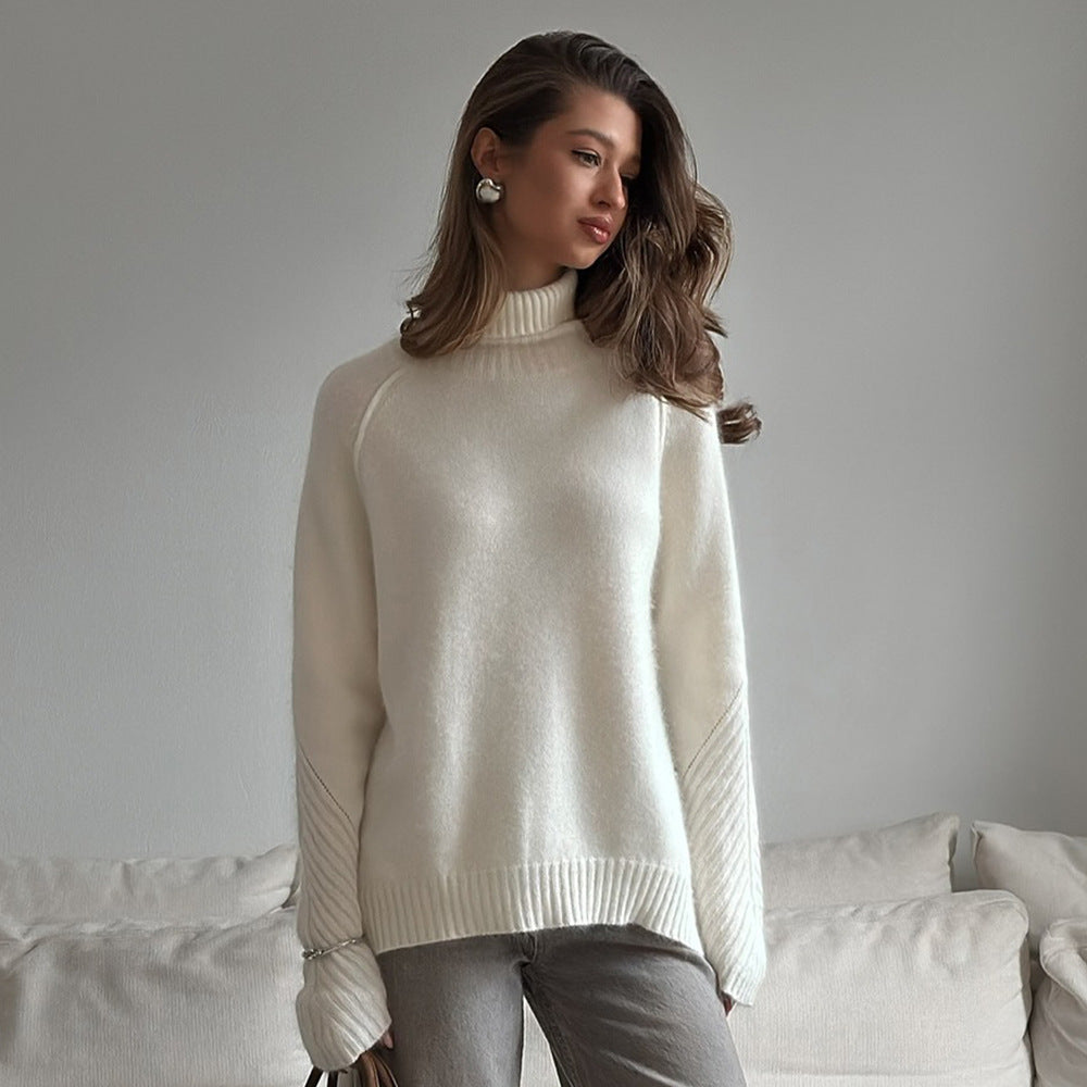 Solid Turtleneck Loose Knit Sweater