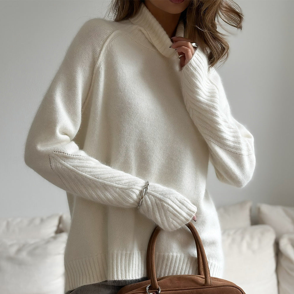 Solid Turtleneck Loose Knit Sweater