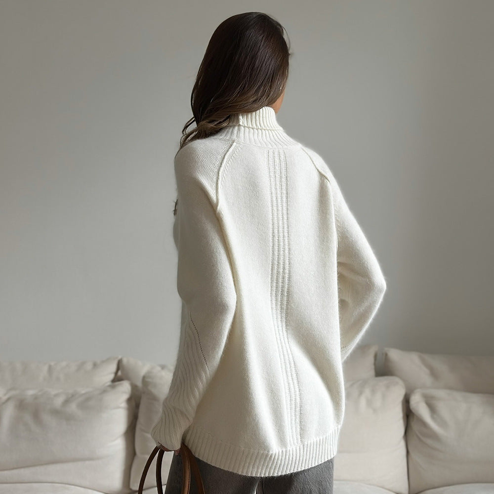 Solid Turtleneck Loose Knit Sweater