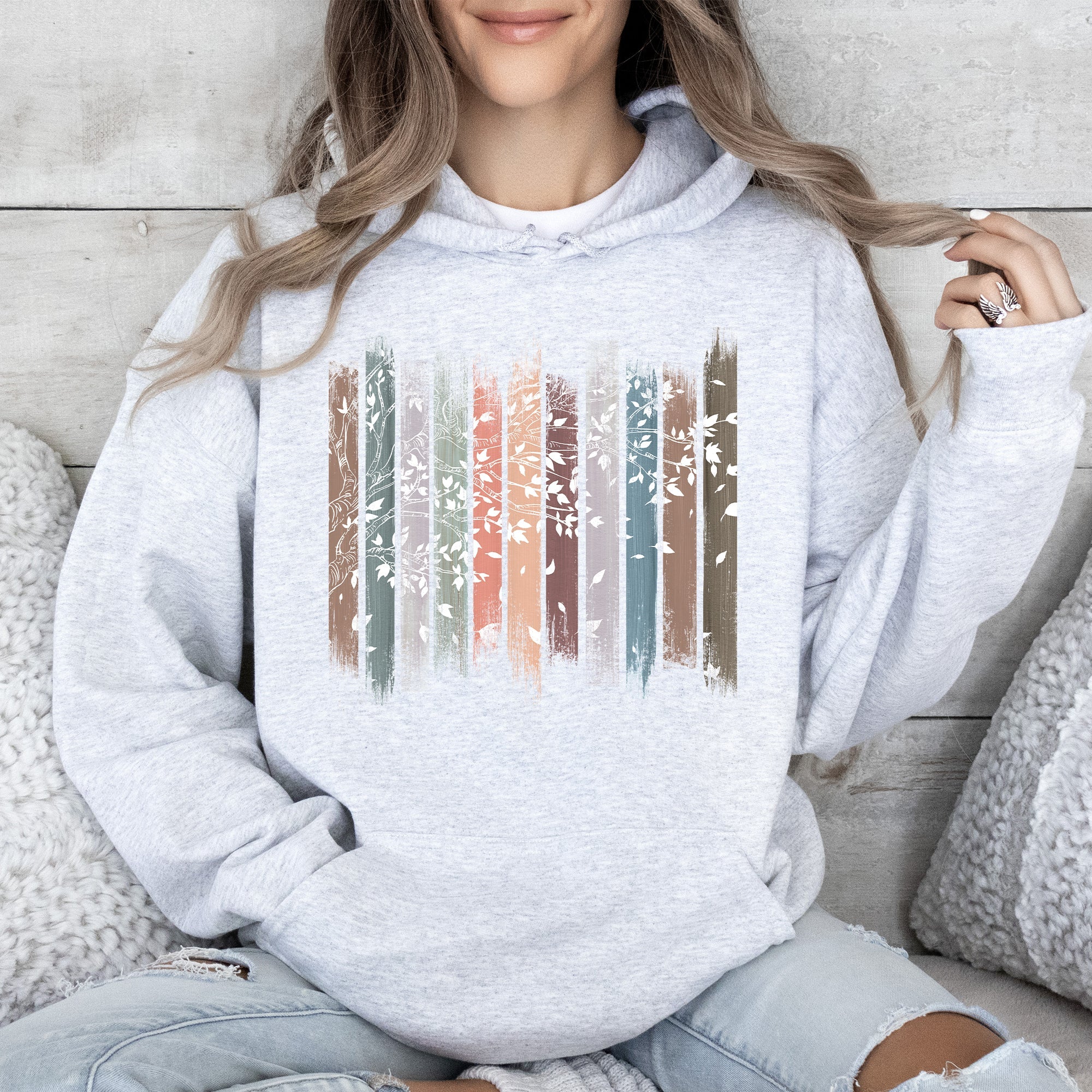 Falling Leaves Botanical Stripes Hoodie