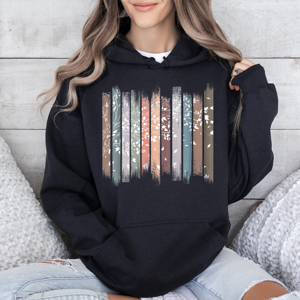 Falling Leaves Botanical Stripes Hoodie