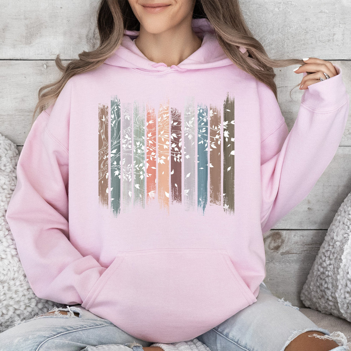 Falling Leaves Botanical Stripes Hoodie