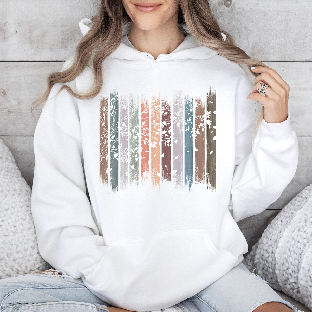 Falling Leaves Botanical Stripes Hoodie