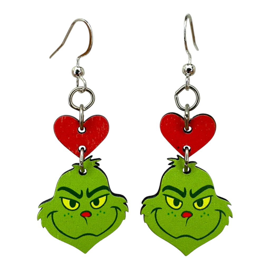 Green Curmudgeon Heart Earrings