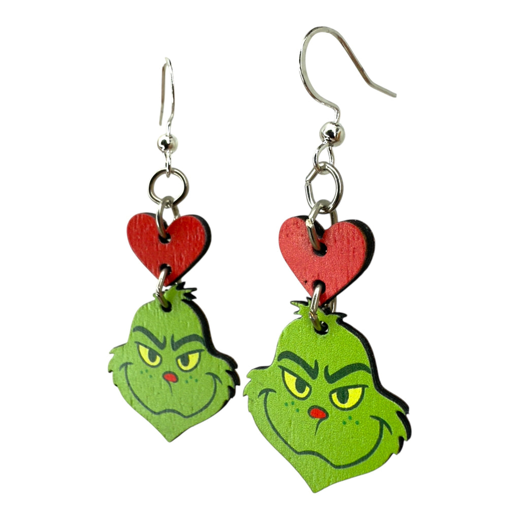 Green Curmudgeon Heart Earrings