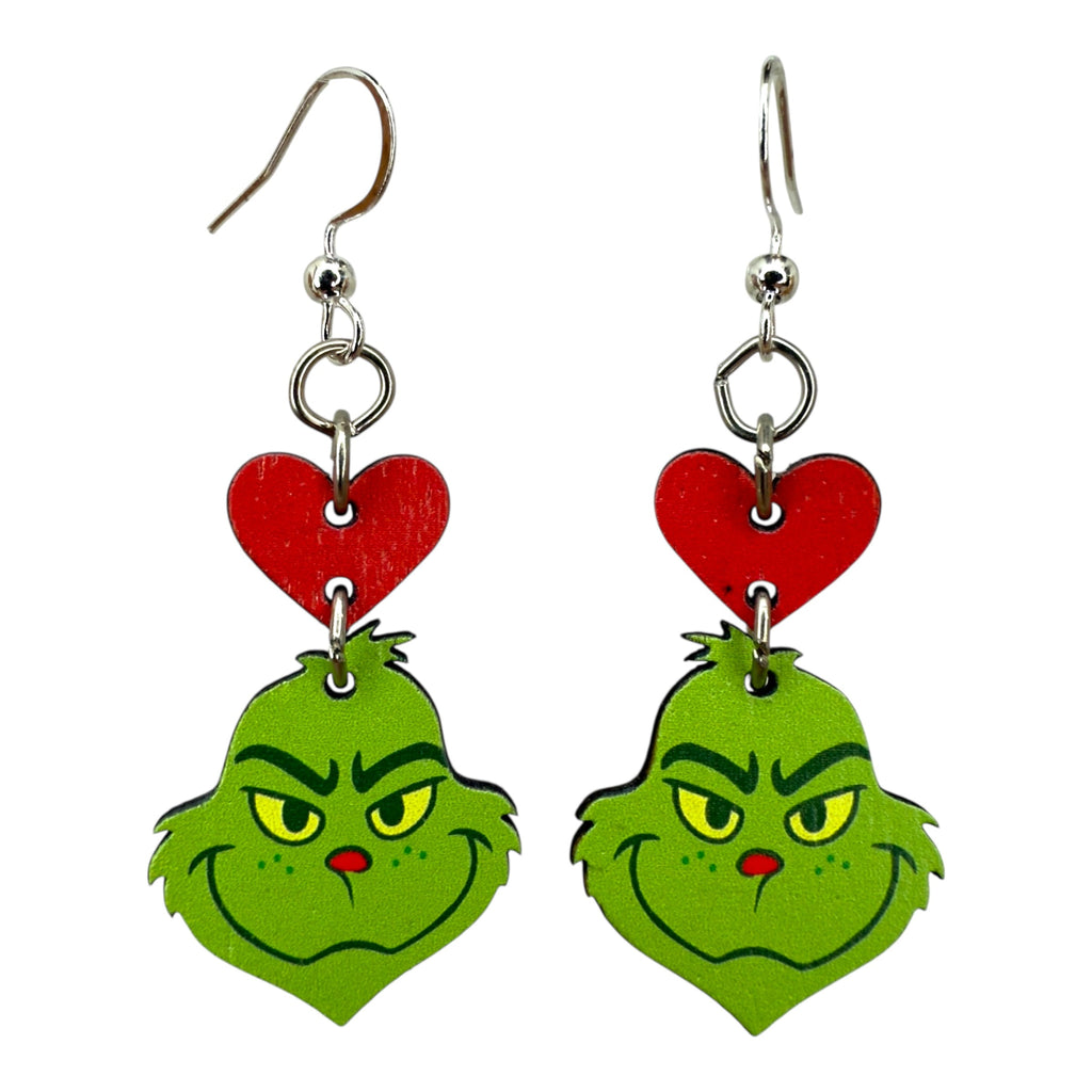 Green Curmudgeon Heart Earrings