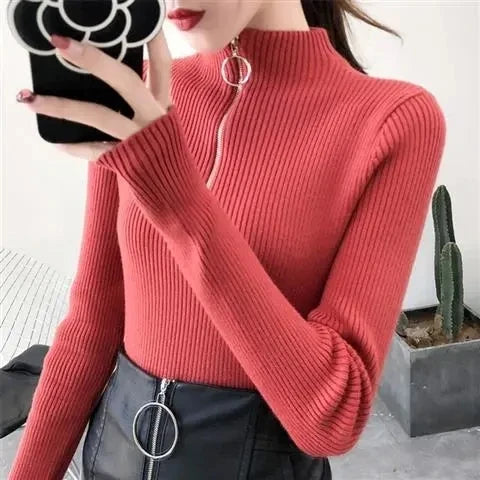 Half-Zip Ribbed Knit Sweater