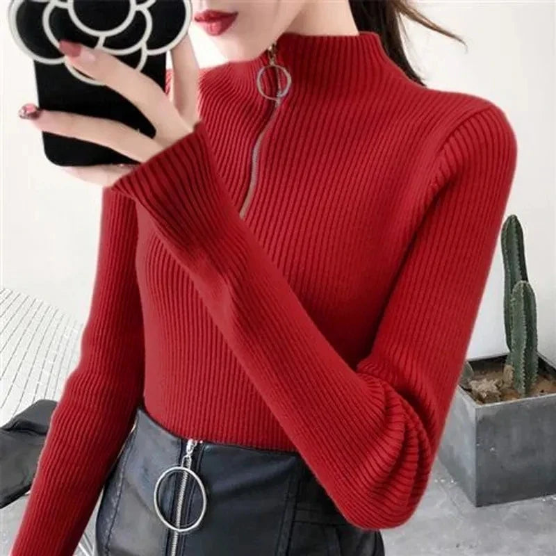 Half-Zip Ribbed Knit Sweater