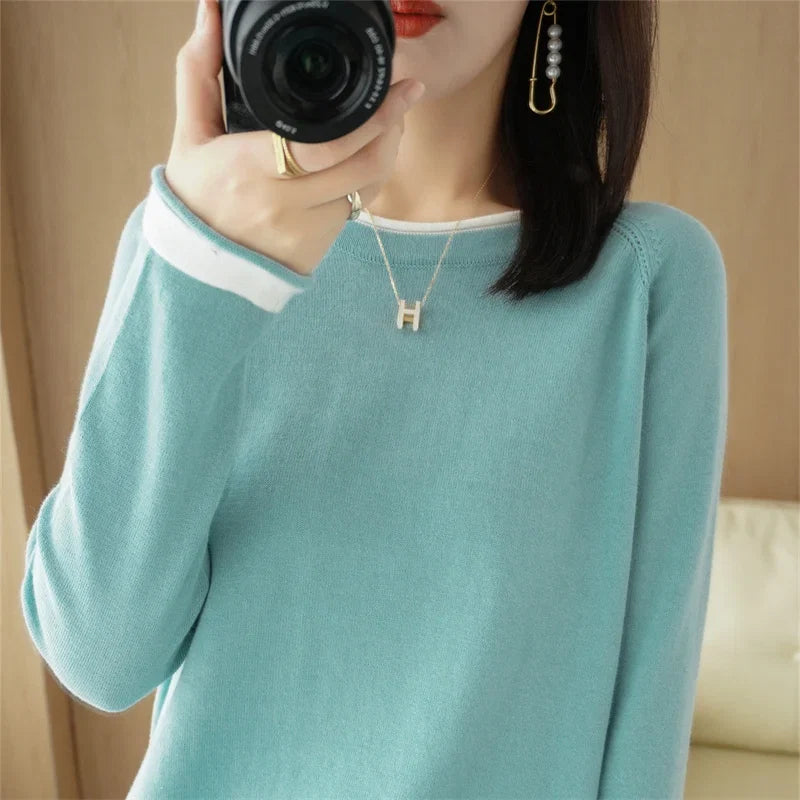 Cotton Round-Neck Knit Sweater