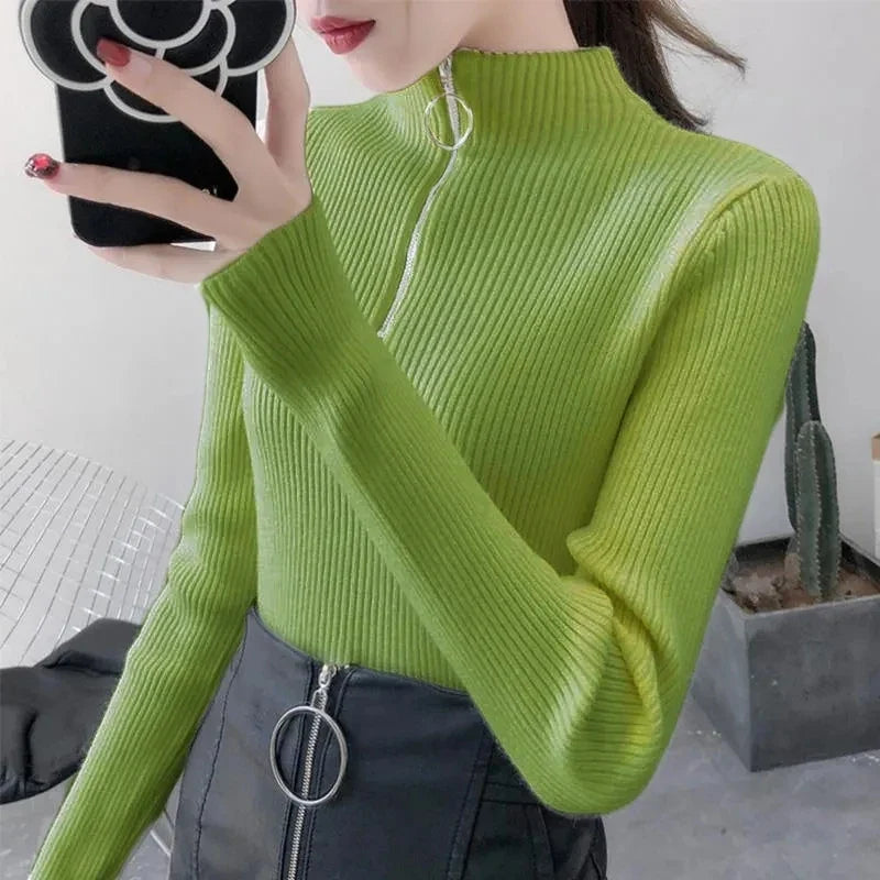 Half-Zip Ribbed Knit Sweater