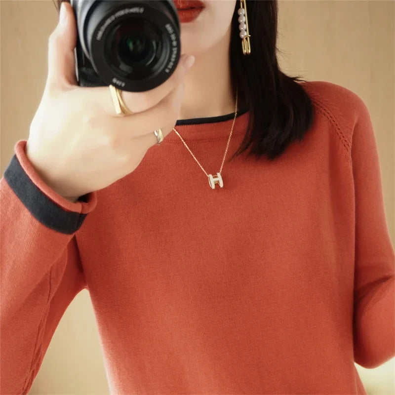 Cotton Round-Neck Knit Sweater