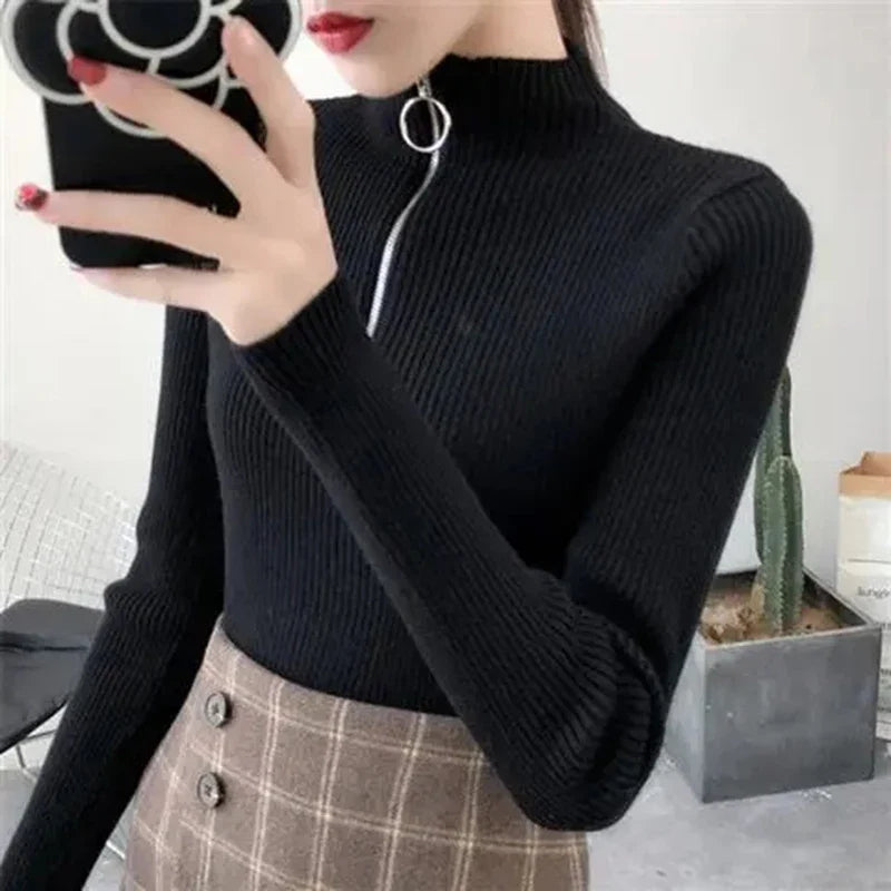 Half-Zip Ribbed Knit Sweater