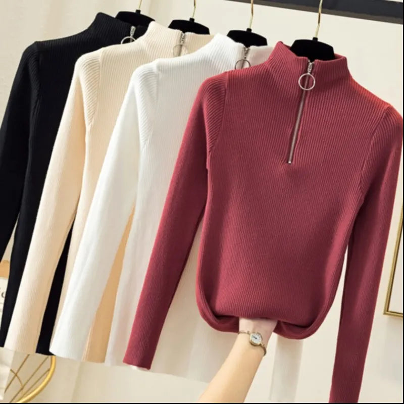Half-Zip Ribbed Knit Sweater