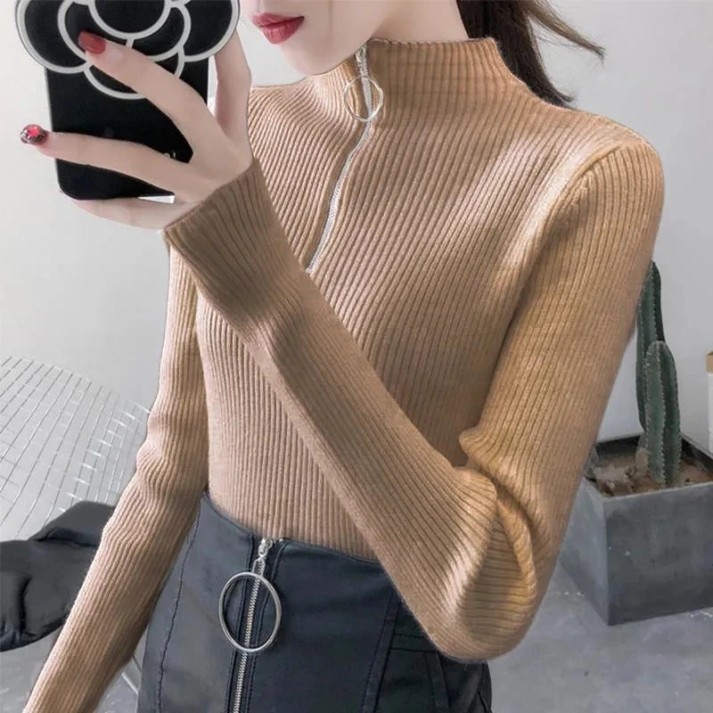 Half-Zip Ribbed Knit Sweater
