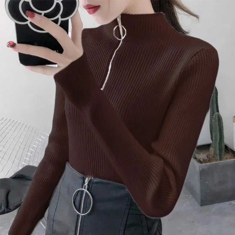 Half-Zip Ribbed Knit Sweater