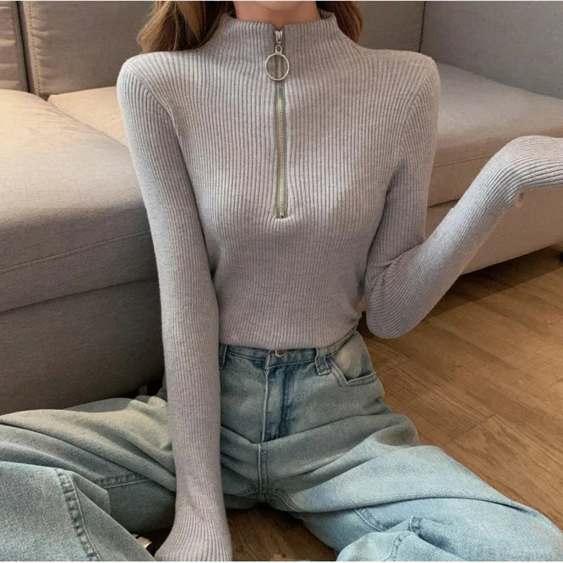 Half-Zip Ribbed Knit Sweater