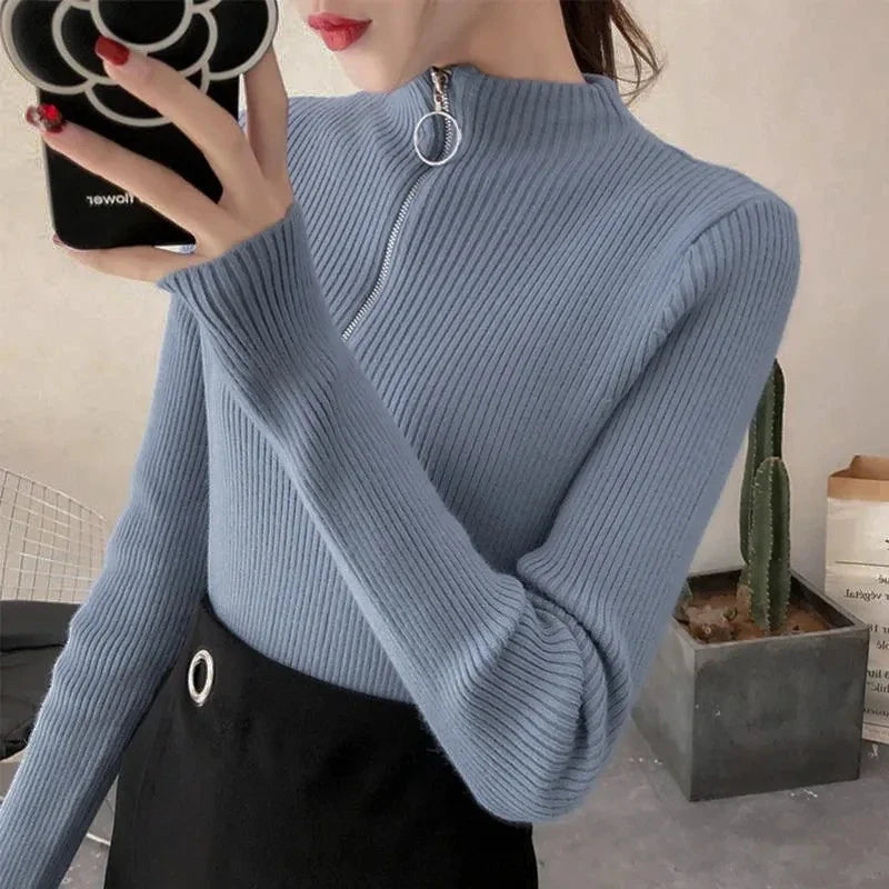Half-Zip Ribbed Knit Sweater