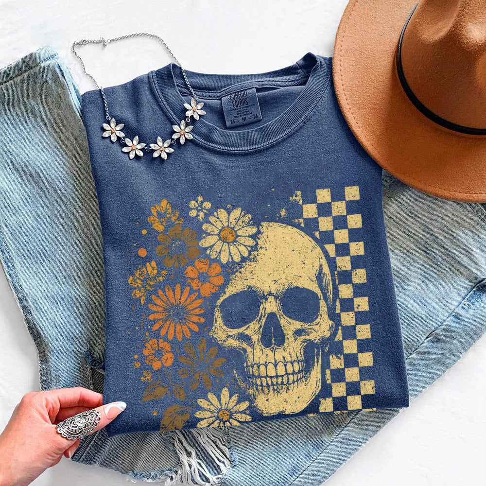T-shirt Skull & Flowers Firefly Comfort Colors
