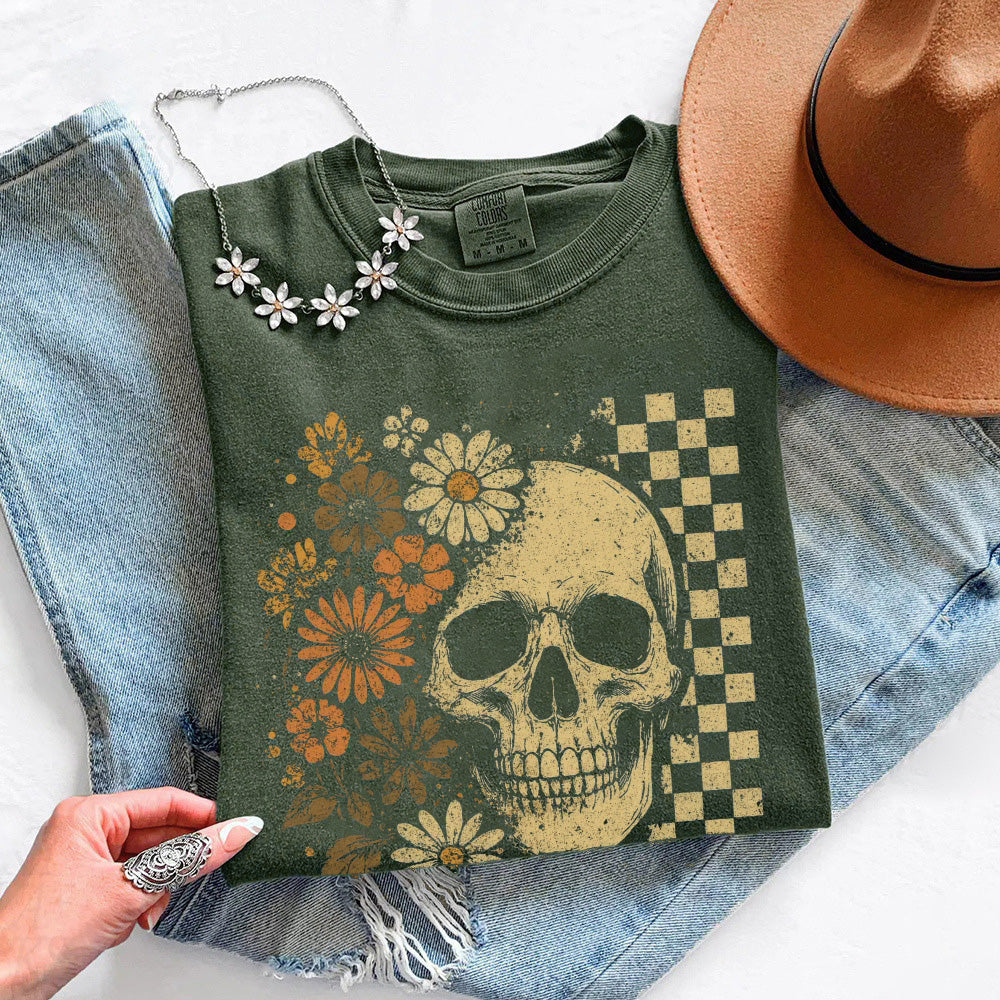 T-shirt Skull & Flowers Firefly Comfort Colors