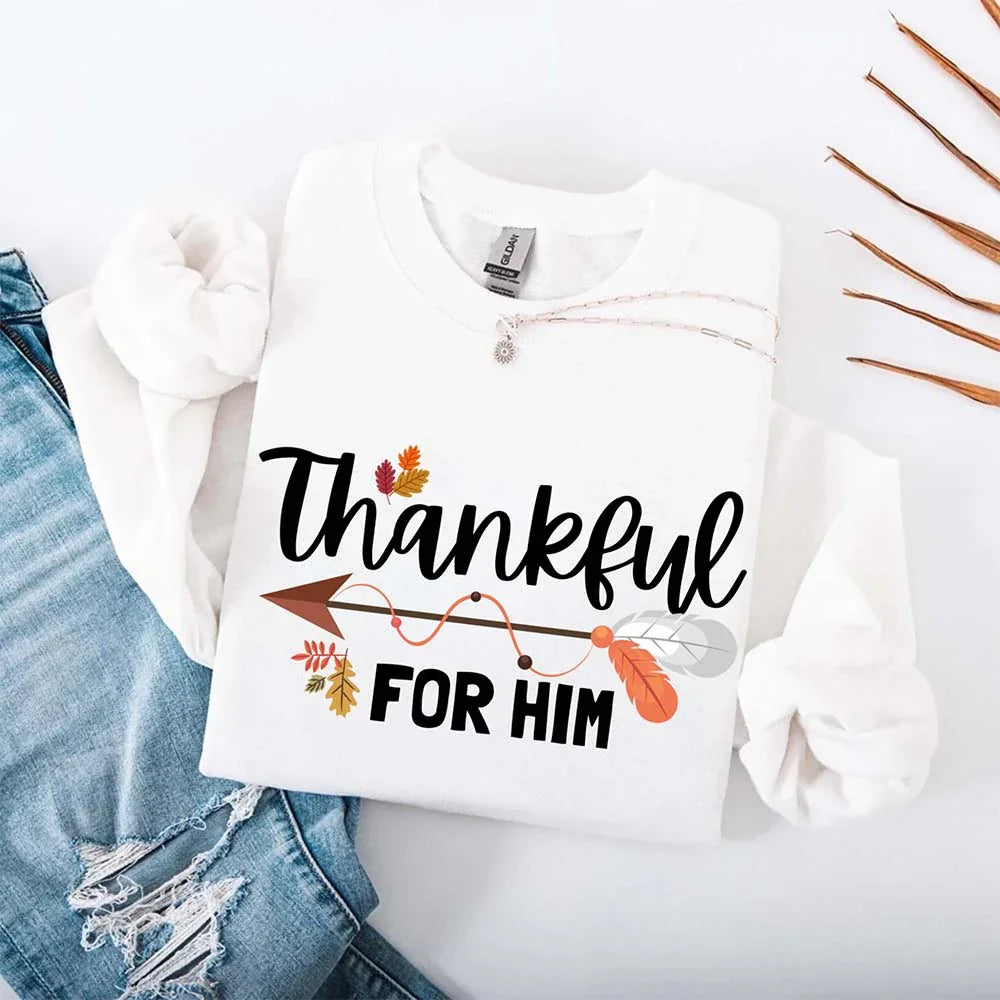 Sweat-shirt "Thankful For Her or Him" pour Thanksgiving