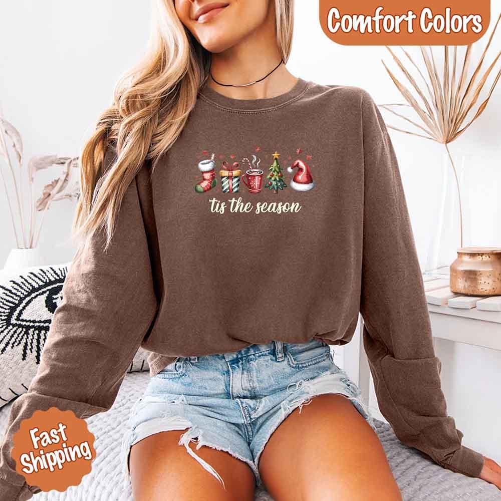 ’Tis the Season Comfort Colors Long Sleeve Christmas Shirt