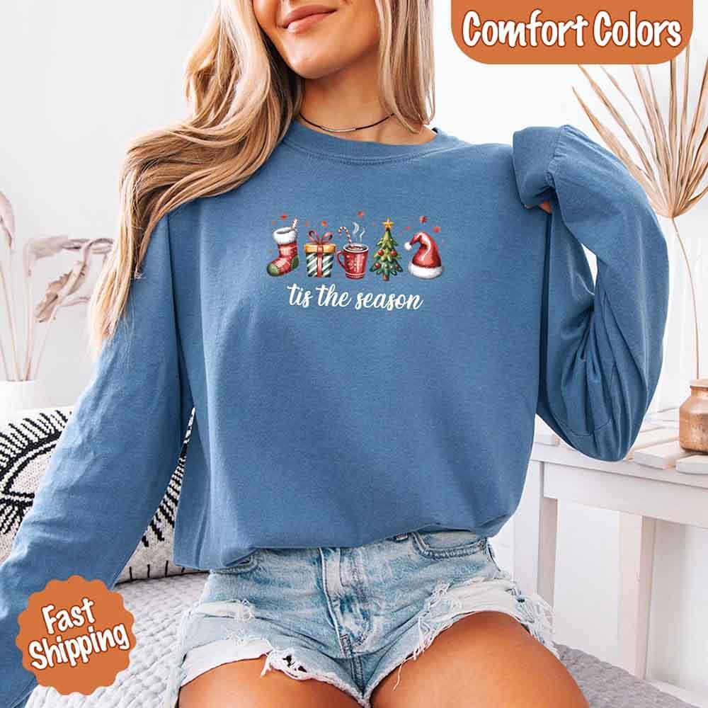 ’Tis the Season Comfort Colors Long Sleeve Christmas Shirt