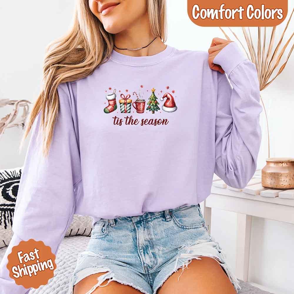 ’Tis the Season Comfort Colors Long Sleeve Christmas Shirt