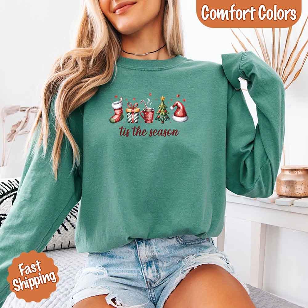 ’Tis the Season Comfort Colors Long Sleeve Christmas Shirt