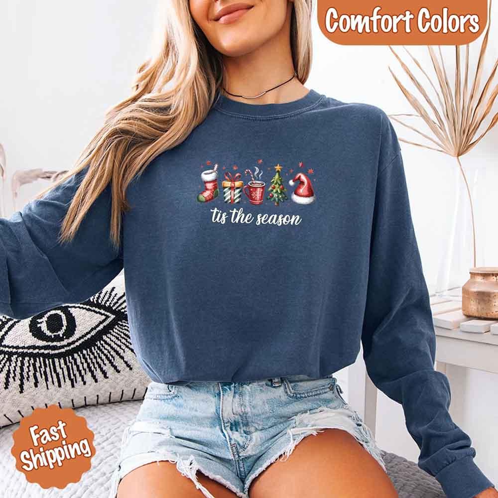 ’Tis the Season Comfort Colors Long Sleeve Christmas Shirt