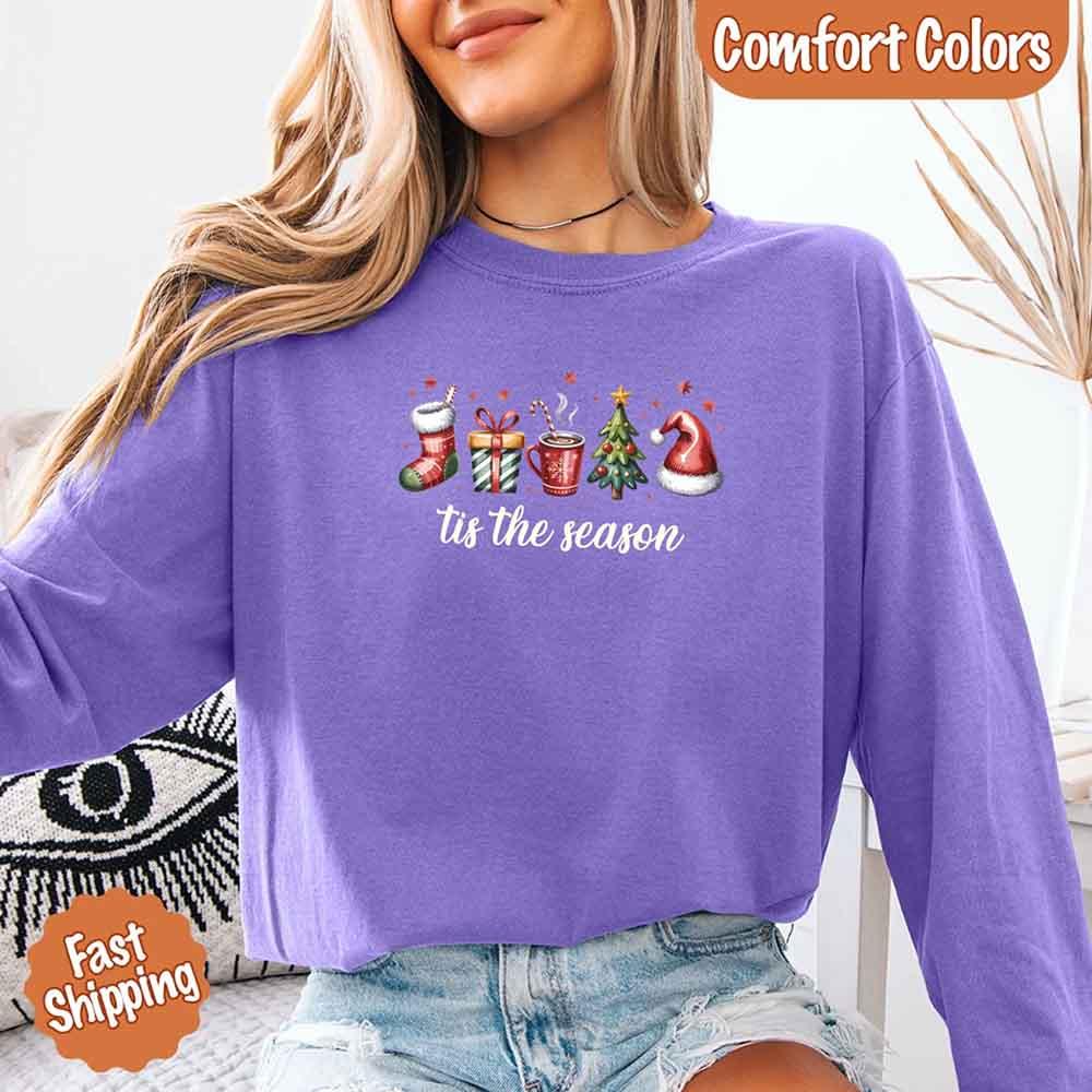 Chemise de Noël à manches longues Comfort Colors « C'est la saison »