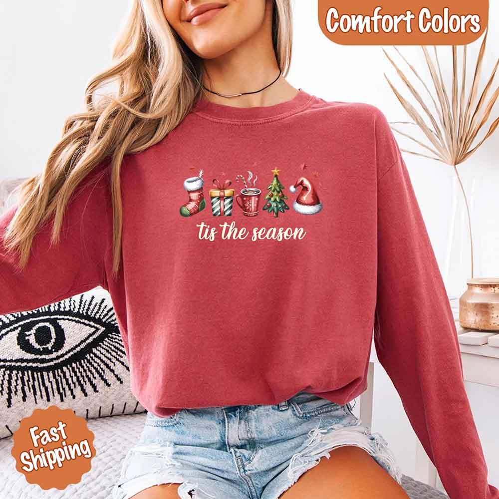 Chemise de Noël à manches longues Comfort Colors « C'est la saison »