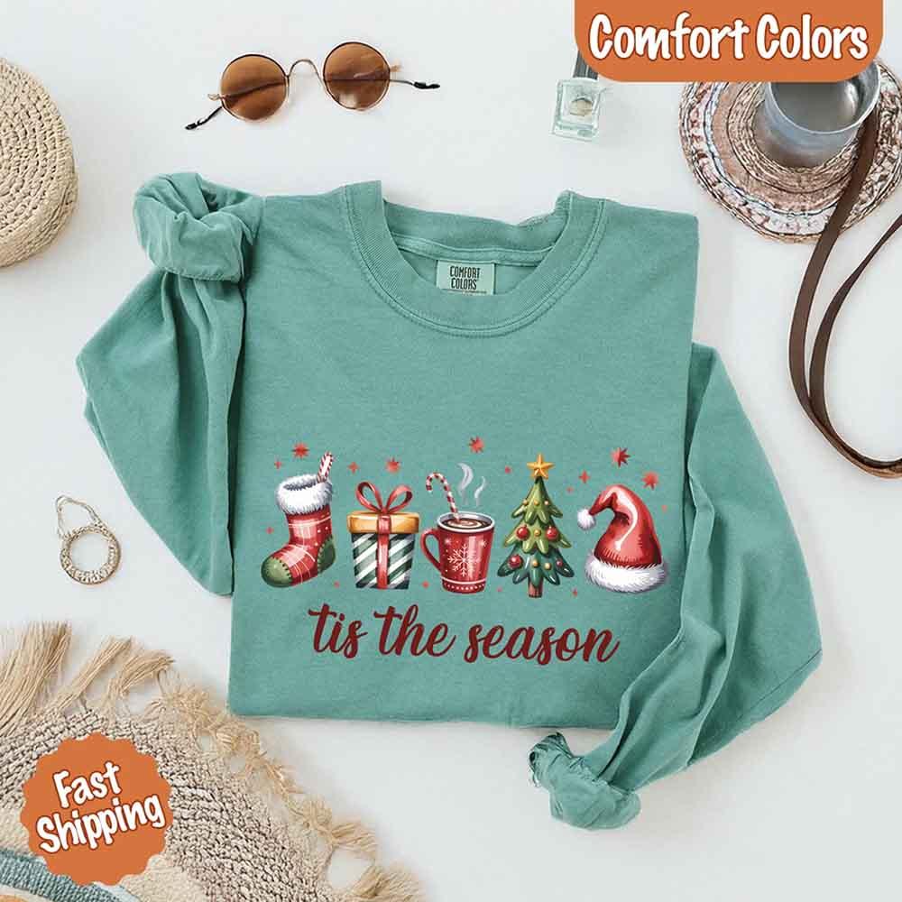 ’Tis the Season Comfort Colors Long Sleeve Christmas Shirt