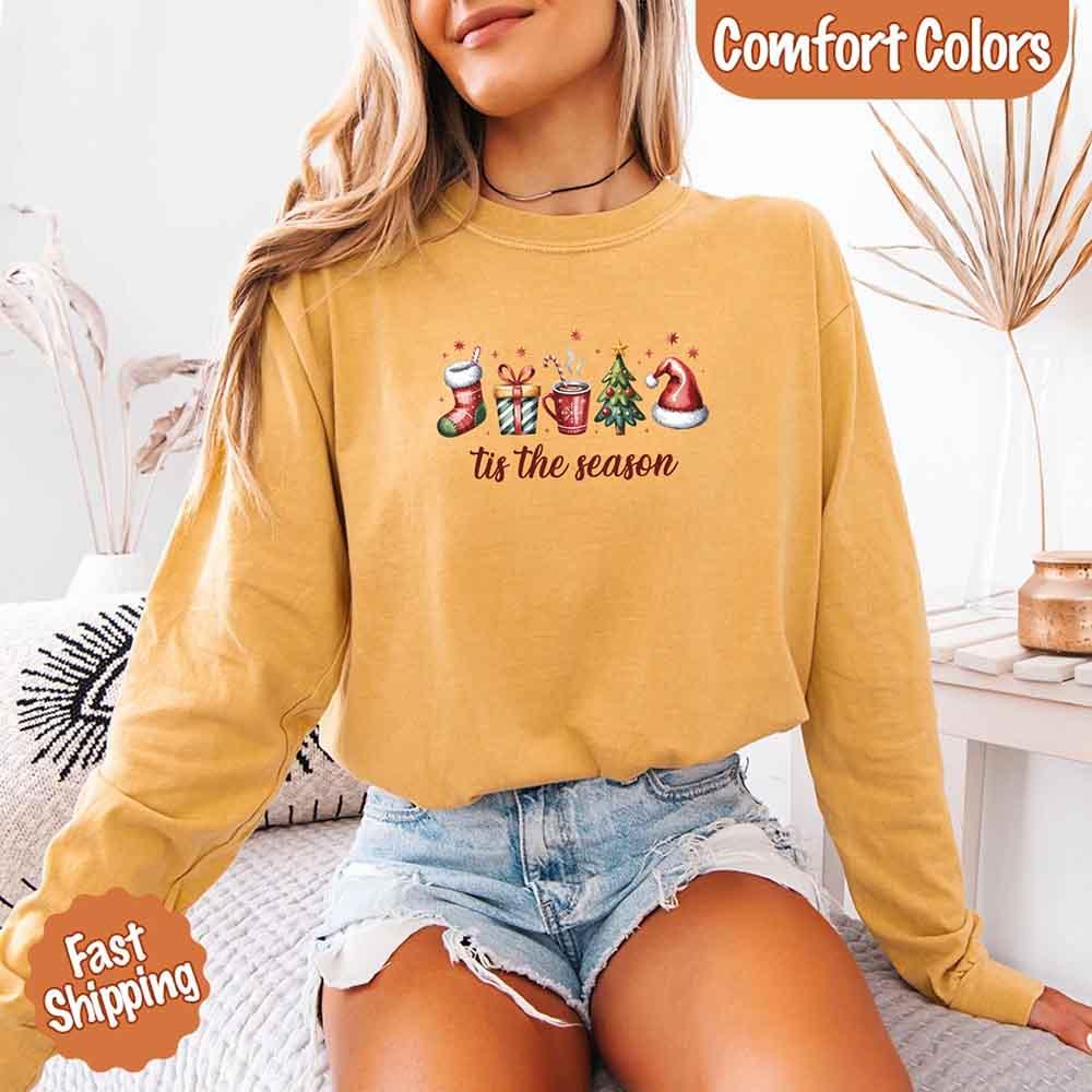 Chemise de Noël à manches longues Comfort Colors « C'est la saison »