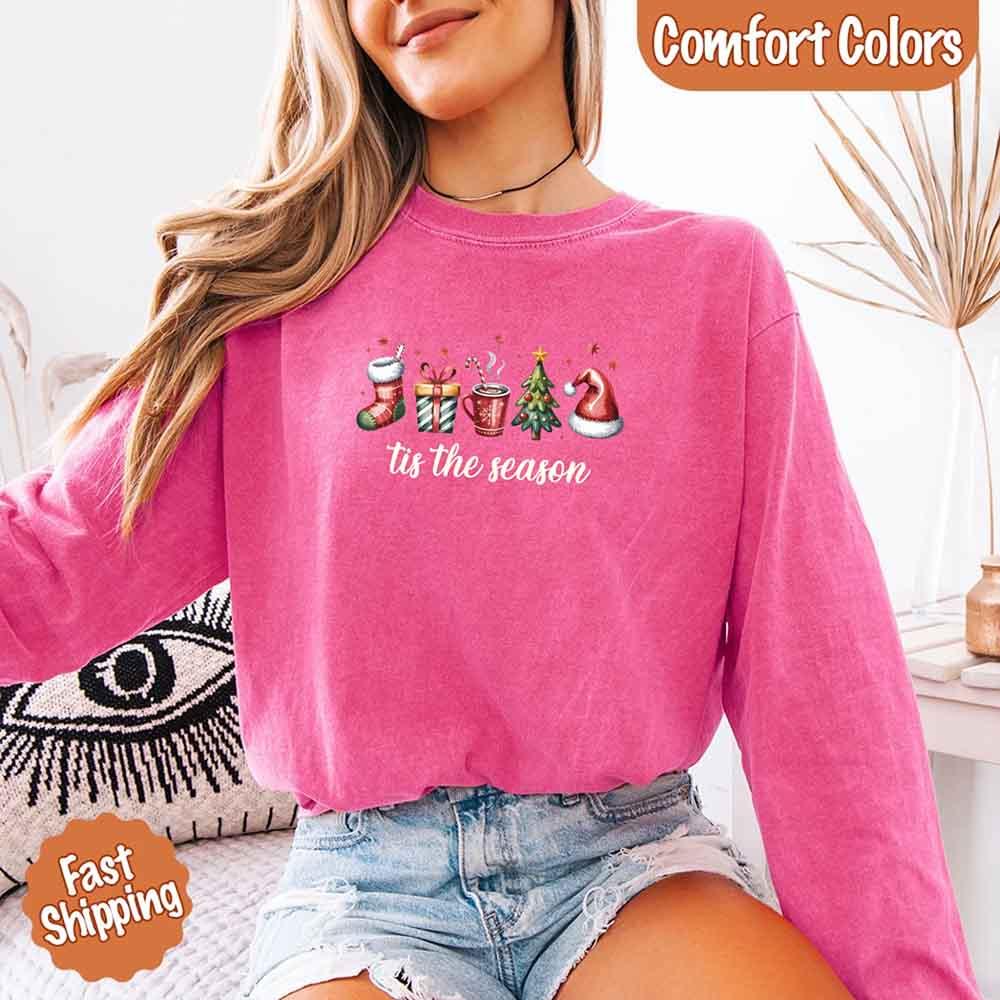 ’Tis the Season Comfort Colors Long Sleeve Christmas Shirt