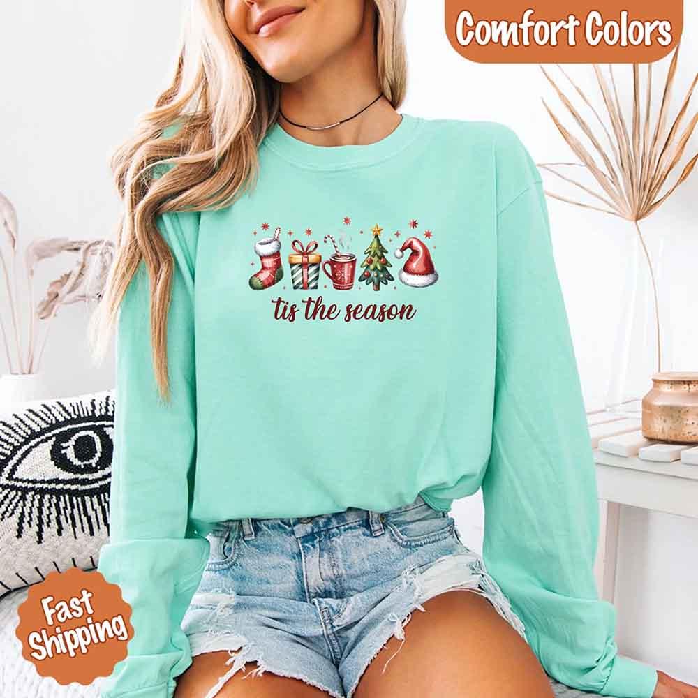 ’Tis the Season Comfort Colors Long Sleeve Christmas Shirt
