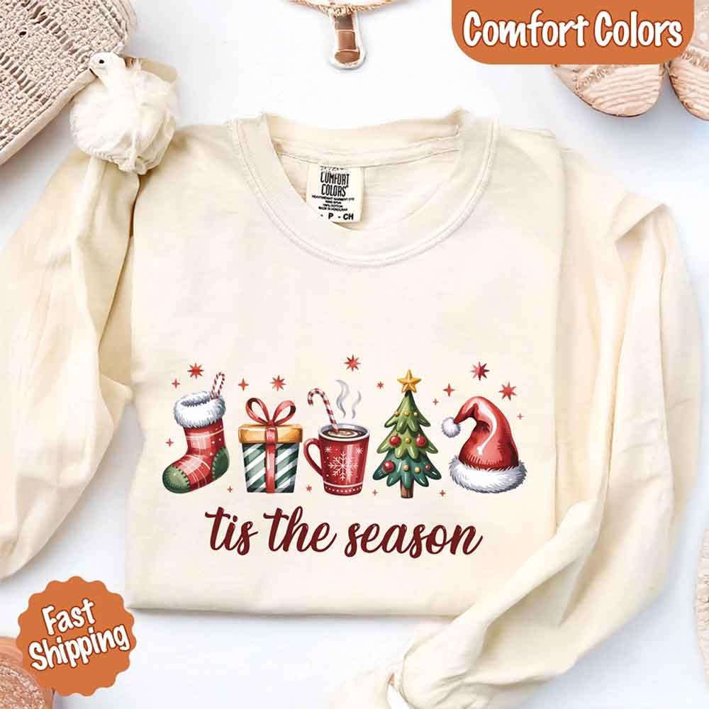 Chemise de Noël à manches longues Comfort Colors « C'est la saison »