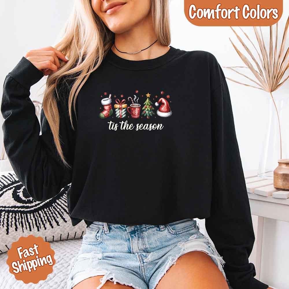 ’Tis the Season Comfort Colors Long Sleeve Christmas Shirt