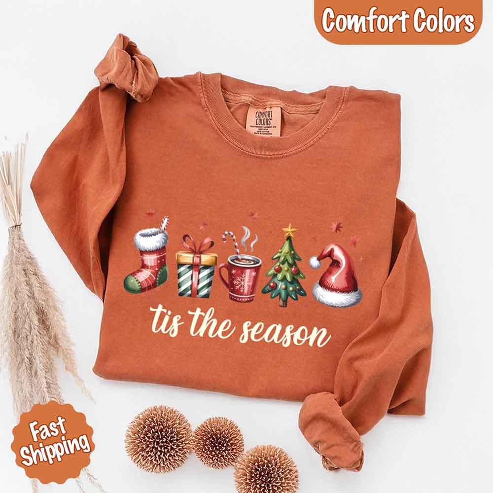 ’Tis the Season Comfort Colors Long Sleeve Christmas Shirt
