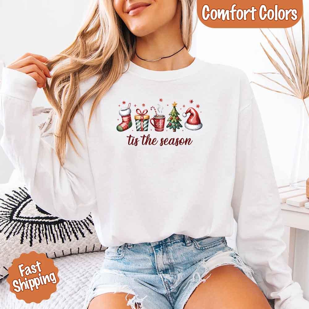 Chemise de Noël à manches longues Comfort Colors « C'est la saison »