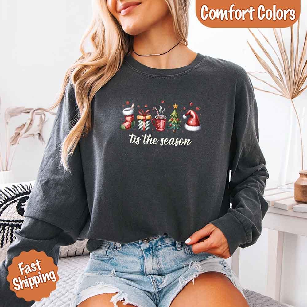 ’Tis the Season Comfort Colors Long Sleeve Christmas Shirt